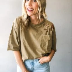 Blue B Bad Guy Distressed Crop Tee Clothing