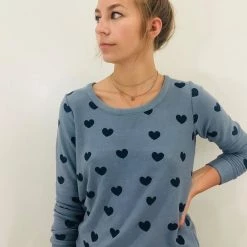 Chaser Brand Chaser Blue Hearts Cozy Knit Pullover