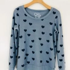 Chaser Brand Chaser Blue Hearts Cozy Knit Pullover