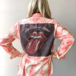 Envy Upcycle The Rolling Stones Vintage Band Tee Flannel Clothing