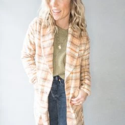 Lush Clothing Creamsicle Plaid Coat