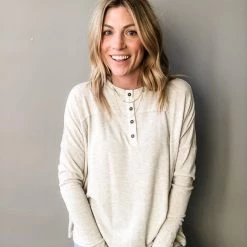 Ces Femme Clothing Latte Henley Long Sleeve