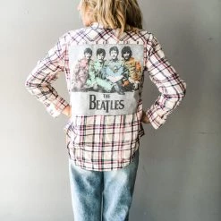 Envy Upcycle The Beatles Vintage Band Tee Flannel - Pastel Clothing