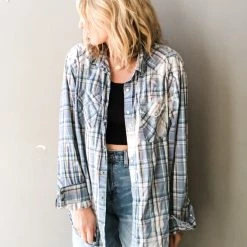 Envy Upcycle Clothing The Beatles Vintage Band Tee Flannel - Squares