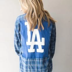 Frayed Calabasas Clothing Time For Dodger Baseball LA Vintage Tee Flannel