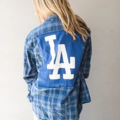 Frayed Calabasas Clothing Time For Dodger Baseball LA Vintage Tee Flannel