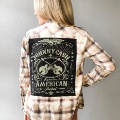 Envy Upcycle Johnny Cash Vintage Band Tee Flannel - Brown