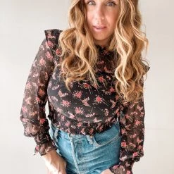 Lush Clothing Night In Paris Ruffle Blouse