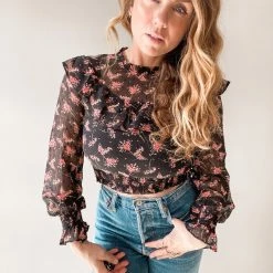 Lush Clothing Night In Paris Ruffle Blouse