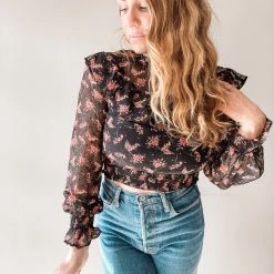 Lush Clothing Night In Paris Ruffle Blouse