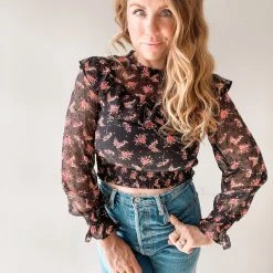 Lush Clothing Night In Paris Ruffle Blouse