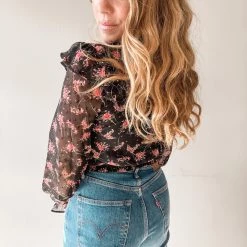 Lush Clothing Night In Paris Ruffle Blouse