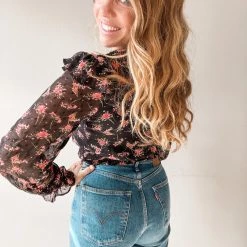 Lush Clothing Night In Paris Ruffle Blouse