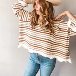 Peach Love California Right On Time Striped Sweater Clothing