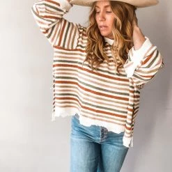 Peach Love California Right On Time Striped Sweater Clothing