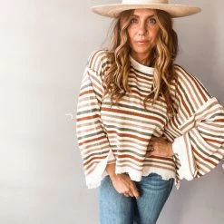 Peach Love California Right On Time Striped Sweater Clothing