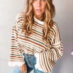 Peach Love California Right On Time Striped Sweater Clothing