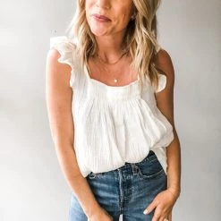 Ces Femme Clothing Say Hello Ruffle Top