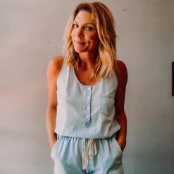 Trend Notes Sky Chambray Short Romper Clothing