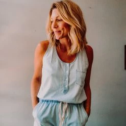 Trend Notes Sky Chambray Short Romper Clothing