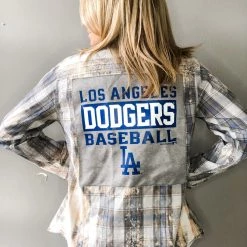 Envy Upcycle Dodgers Vintage Tee Flannel - Dodgers Baseball