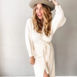 Mable Sasha Knit Sweater Wrap Midi Dress