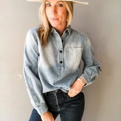Listicle Down In Denim Henley Top Clothing