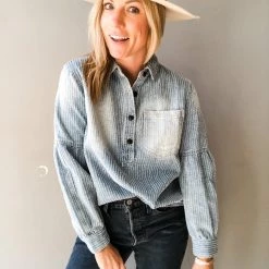 Listicle Down In Denim Henley Top Clothing