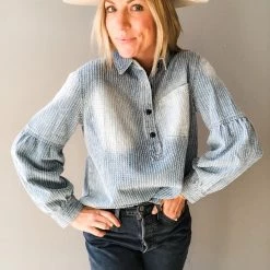 Listicle Down In Denim Henley Top Clothing