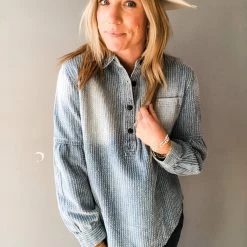 Listicle Down In Denim Henley Top Clothing