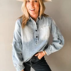 Listicle Down In Denim Henley Top Clothing