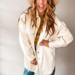 POL Clothing Chai Colorblock Corduroy Shacket