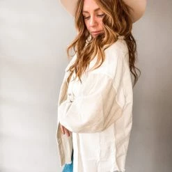 POL Clothing Chai Colorblock Corduroy Shacket