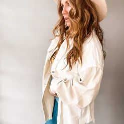 POL Clothing Chai Colorblock Corduroy Shacket