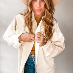 POL Clothing Chai Colorblock Corduroy Shacket