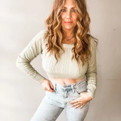 Lush Clothing Sale Sage And Sound Cropped Sweater