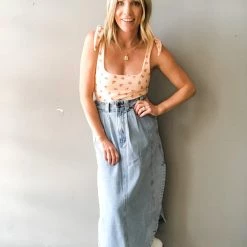 Listicle Denim On Denim Midi Skirt