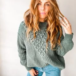 In Loom Clothing Pom Chevron Knit Sweater