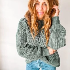 In Loom Clothing Pom Chevron Knit Sweater