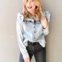 Trend Notes Rainwashed Denim Button Down