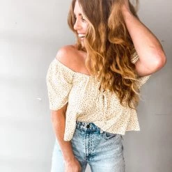 Audrey 3+1 Dahlia Flutter Sleeve Peplum Top Clothing