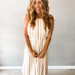 Mable Mellow Yellow Plaid Midi Dress