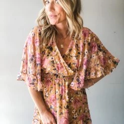 Peach Love California Clothing Fine In Floral Bell Sleeve Dress
