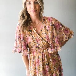 Peach Love California Clothing Fine In Floral Bell Sleeve Dress