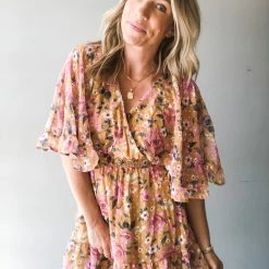 Peach Love California Clothing Fine In Floral Bell Sleeve Dress