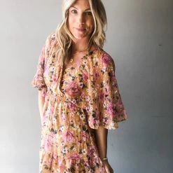 Peach Love California Clothing Fine In Floral Bell Sleeve Dress