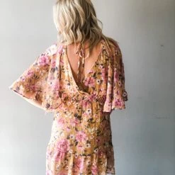 Peach Love California Clothing Fine In Floral Bell Sleeve Dress