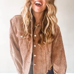 Peach Love California Clothing Ashlynn Cropped Cord Jacket