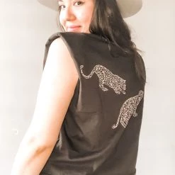 Project Social T Leopard Shoulder Pad Muscle Tank Clothing