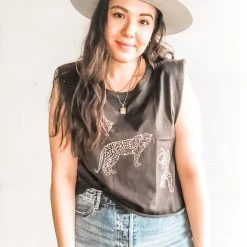 Project Social T Leopard Shoulder Pad Muscle Tank Clothing